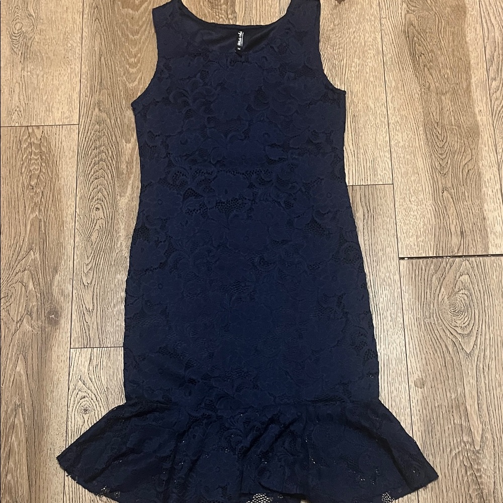 White Mark Navy Blue Lace Mini Dress
